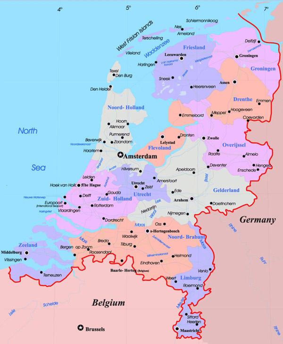 Karte der Niederlande mit den wichtigsten Städten