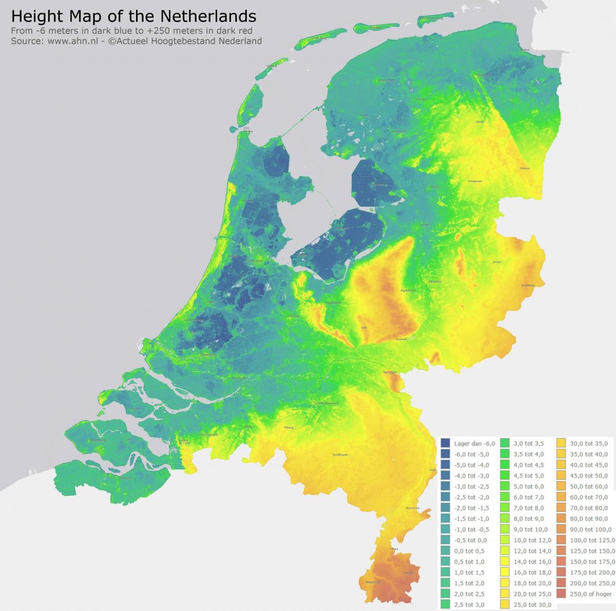 Niederlande Höhe Karte