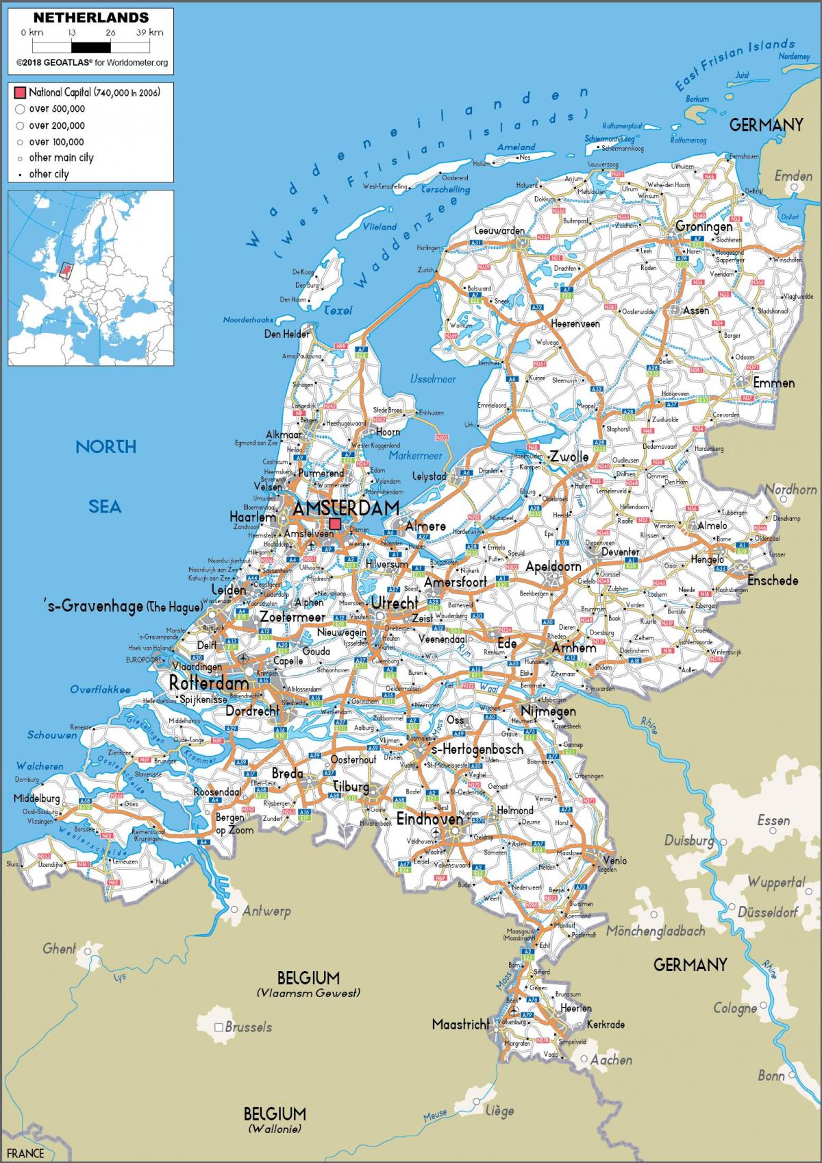 Straßenkarte von Niederlande